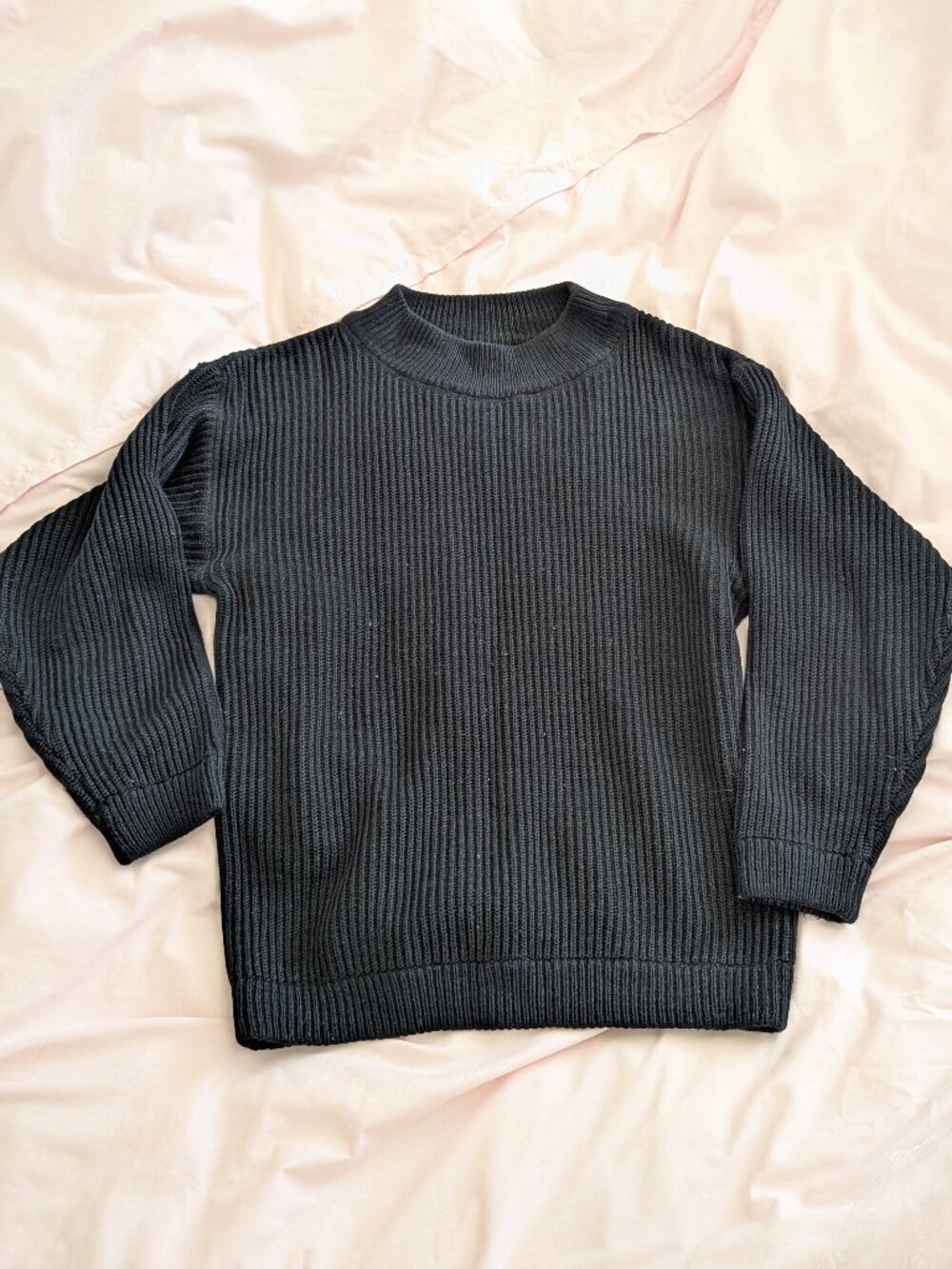 FOX Black Ribbed Knit Mock Neck Sweater Size M